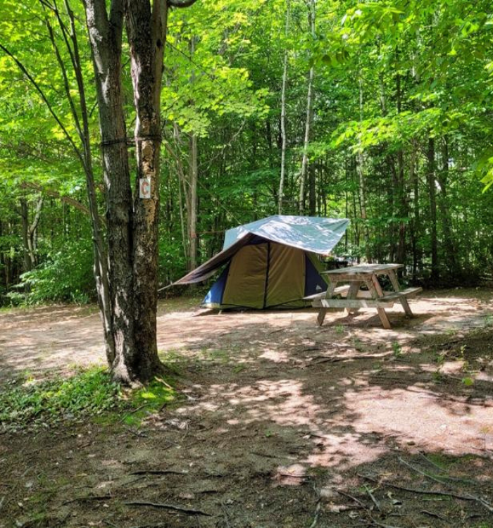 Image d'un terrain de camping et d'une tente au Camping Lac aux Bouleaux